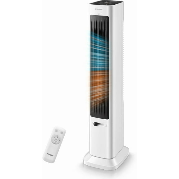 FOHERE Oscillating Tower Fan and Heater Combo for Indoor Use, 12H Timer, ECO Mode, Tip-Over and Overheat Protection, White, 37.9 Inch