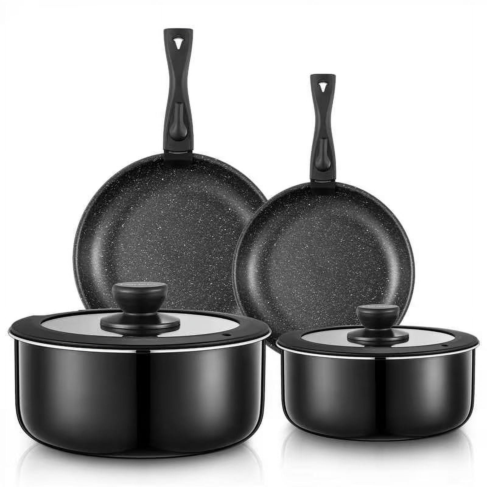 Fohere 8-Piece Pots and Pans Set Non Stick with Removable Handle, Aluminum Kitchen Cookware Set, Black