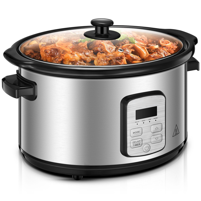 HOUSNAT 10-in-1 Programmable 6Qt Slow Cooker, Stainless Steel 