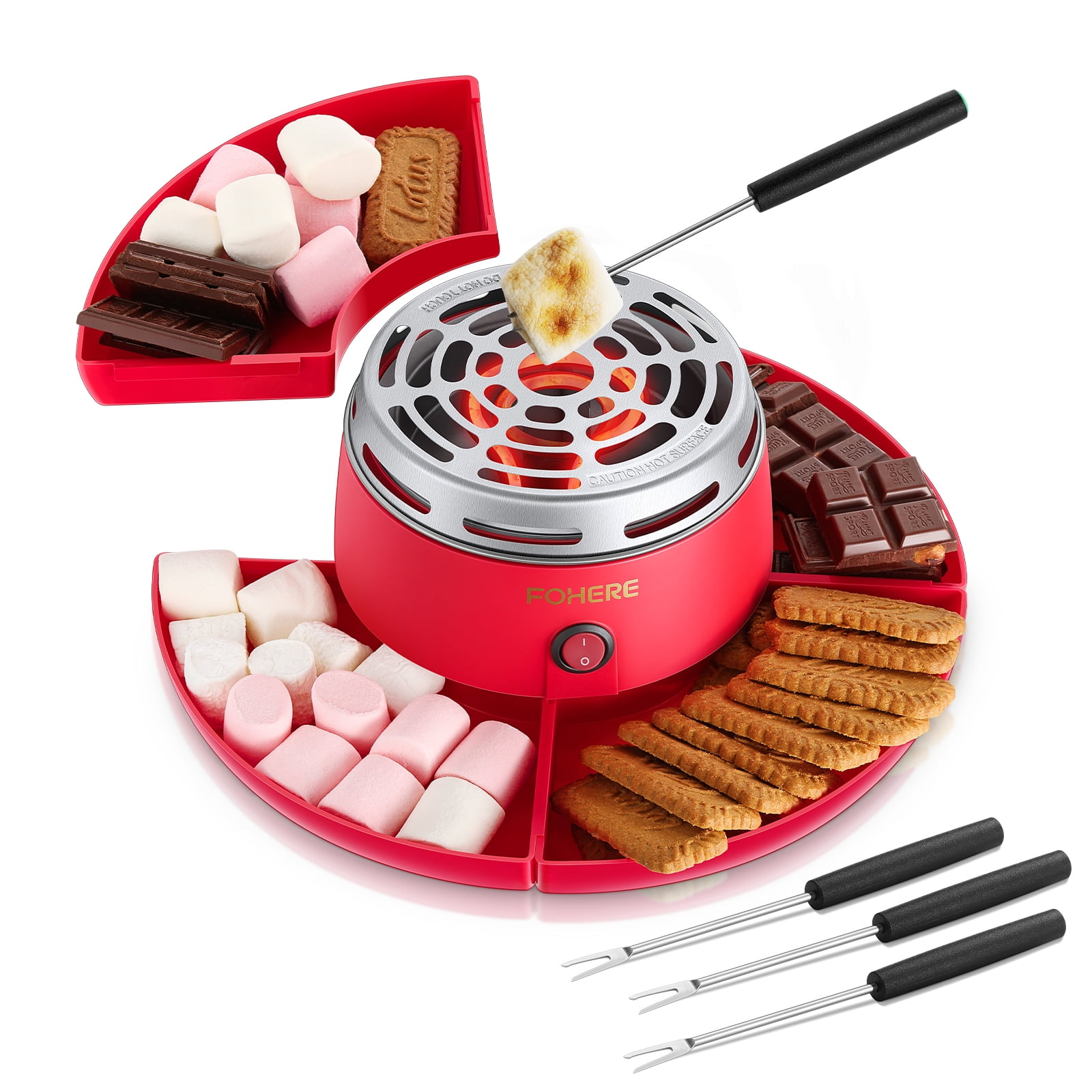 FOHERE Smores Maker Tabletop Indoor, Flameless Electric Marshmallow Roaster  with 4 Detachable Trays & 4 Roasting Forks, Movie Night Supplies & ...