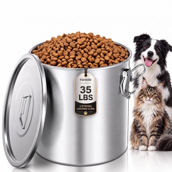 FOHERE Stainless Steel Dog Food Storage Container 35-40 LBS, Airtight Locking Lid Pet Food Bin, Moisture Proof Kibble Storage for Dogs Cats, Keep Fresh Easy to Clean