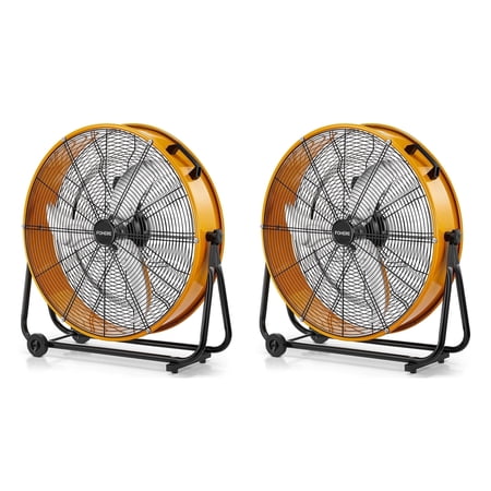 FOHERE 2PCS 24 Inch High Velocity Industrial Drum Fan, 8100 CFM Heavy Duty Metal Floor Fan with Wheels, 360° Tilt 3-Speed Shop Fan, Portable Barn Fan with Wide Handle for Warehouse, Garage, Factory
