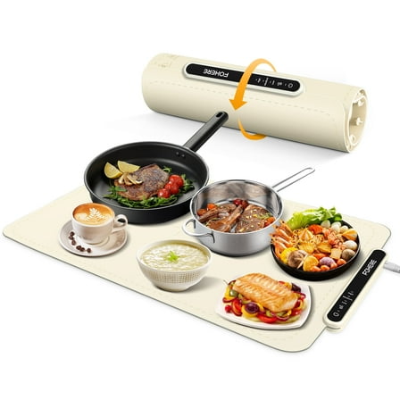 FOHERE Warming Mat for Food Full Surface Heating with 3 Modes, Electric Warming Tray Keeping Food Warm or Thawing for Parties Buffets Gatherings Holidays Daily Use, Versatile, Rollable, Warm White