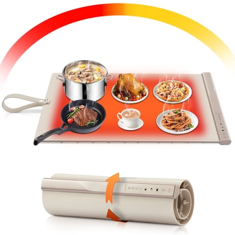 Warming Mat for Food, Food Grade Silicone Nano-Material Full Surface Electric Warming Tray with Upgrade Temperature Settings, 4 Timer, Fast Heating for Buffet Party and Home Daily Use