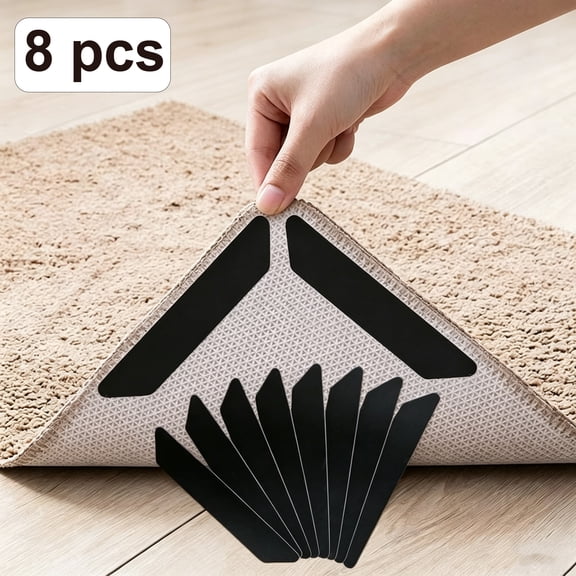 FOIDEV Rug Gripper Pads Keep Area Rugs Corners from Curling, Reusable Double-Sided Stickers Holds Down Carpet in Place, Grips on Tile and Hardwood Floors Helps Prevent Sliding, Home Decor, 8 Pcs