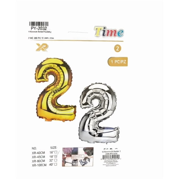 FOIL BALLOON NUMBER 2 SILVER 18"