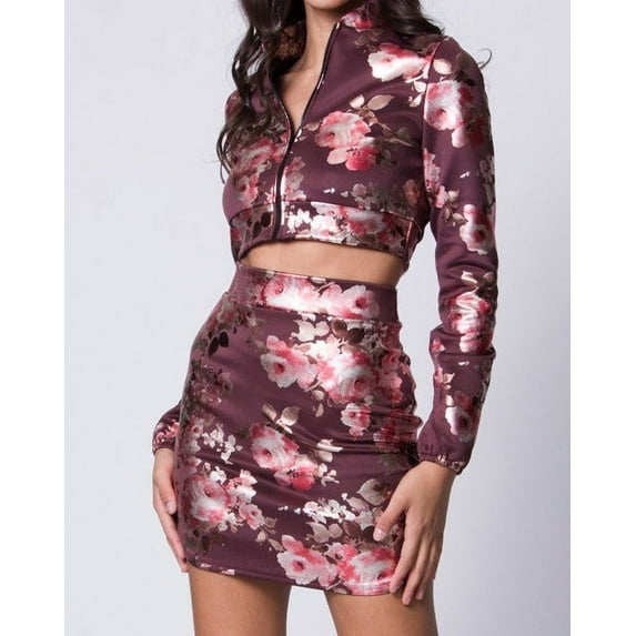 FOIL FLORAL PRT MINI SKIRT SET