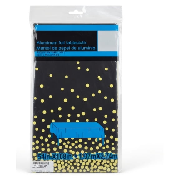 FOIL TABLE CLOTH GOLD AND BLACK POLKA DOT 54"X 108"