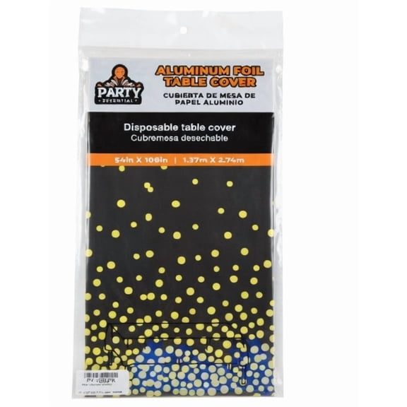 FOIL TABLE COVER BLACK AND GOLD POLKA DOT 54"X108"