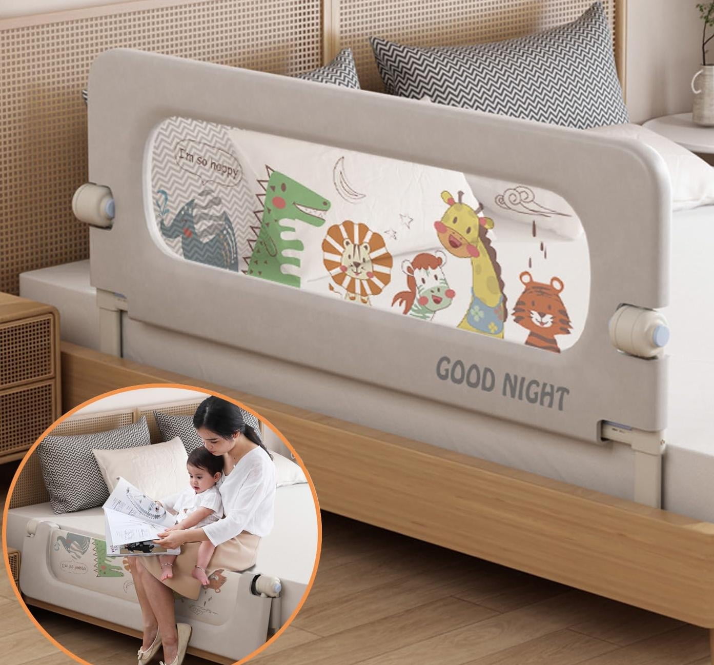 VIKUA Bed Rail for Toddlers, 59in Swing Down Baby Bed Rail Guard, Toddler Bed Rails for King Size Beds, Twin, Full, Queen, Bed Guard Rail for Toddlers, Grey