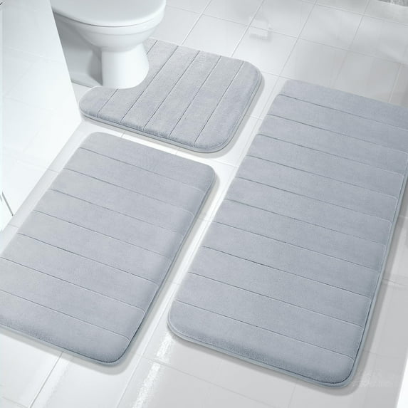 FOINWER Bathroom Mat Set 3 Pcs Memory Foam Absorbent & Non-Slip Gray 44.1 "x24"+ 31.5 "x19.8"