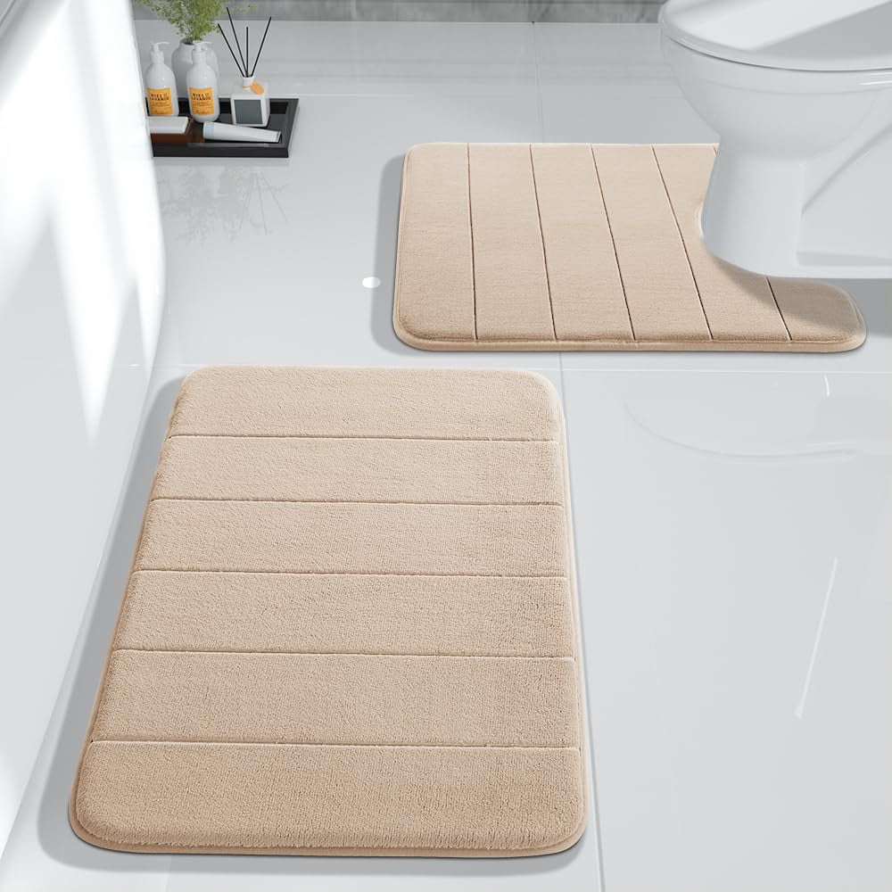 FOINWER Bathroom Rugs Sets 2 Piece, Soft Absorbent Memory Foam Bath