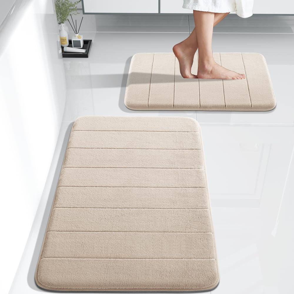 FOINWER Bathroom Rugs Sets 2 Piece, Soft Absorbent Memory Foam Bath