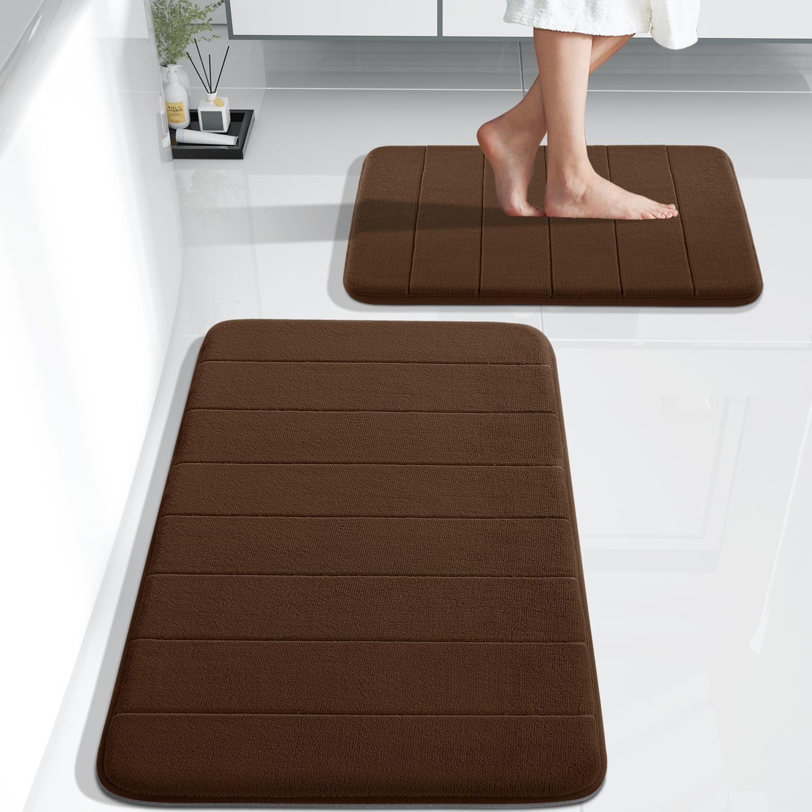 FOINWER Bathroom Rugs Sets 2 Piece, Soft Absorbent Memory Foam Bath