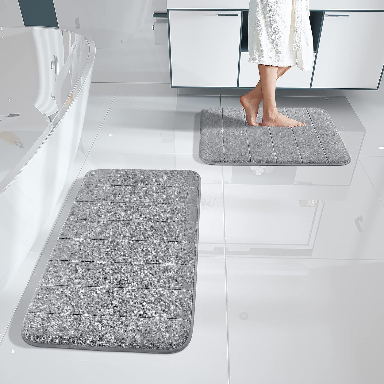 FOINWER Bathroom Rugs Sets 2 Piece, Soft Absorbent Memory Foam Bath