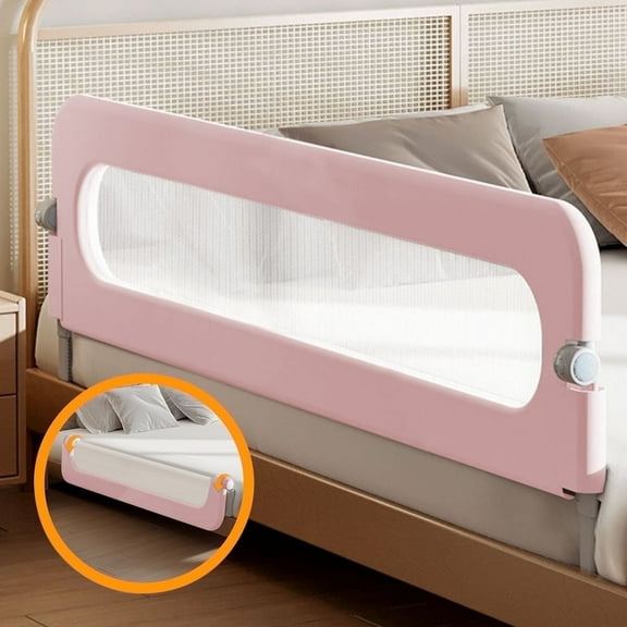 VIKUA Toddler Bed Rails 59 in, Breathable Fabric, Pink