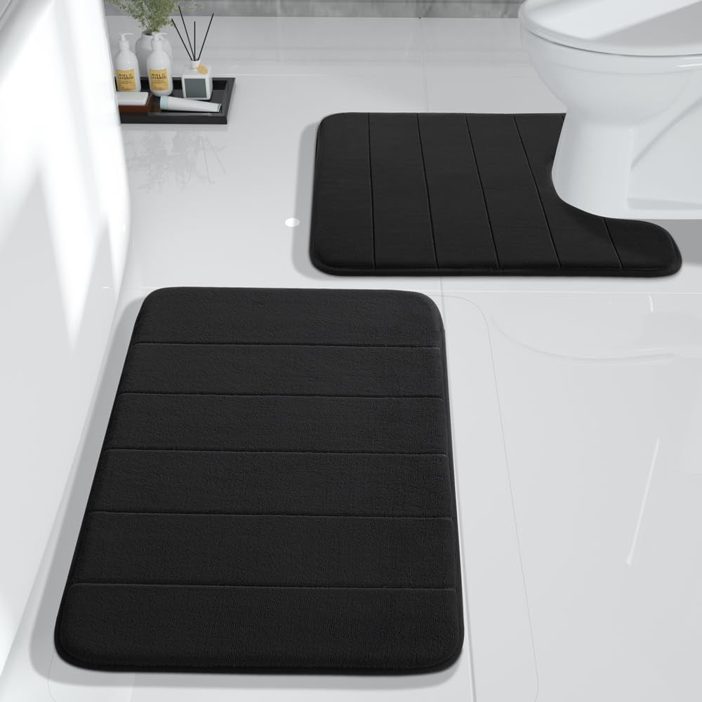 FOINWER Memory Foam Bath Mat Set, 2 Piece Soft Rugs,17x24 and 24x20.4 UShaped, Toilet rug