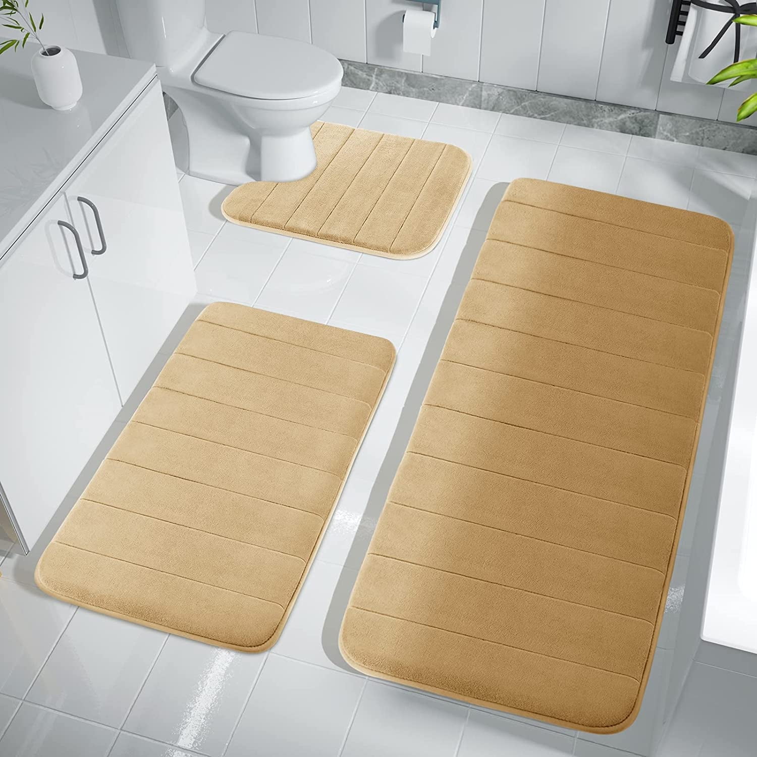 "FOINWER 3-Piece Memory Foam Bath Mat Set, Non-Slip, 44.1""x24"", 31.5 ...