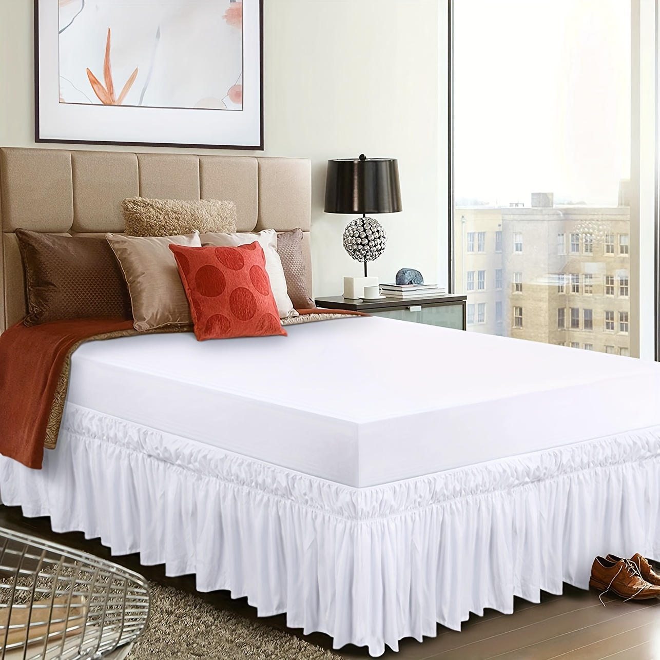 EasyGoing Wrap Around Ruffled Bed Skirt 18 Inch for Queen, King Size