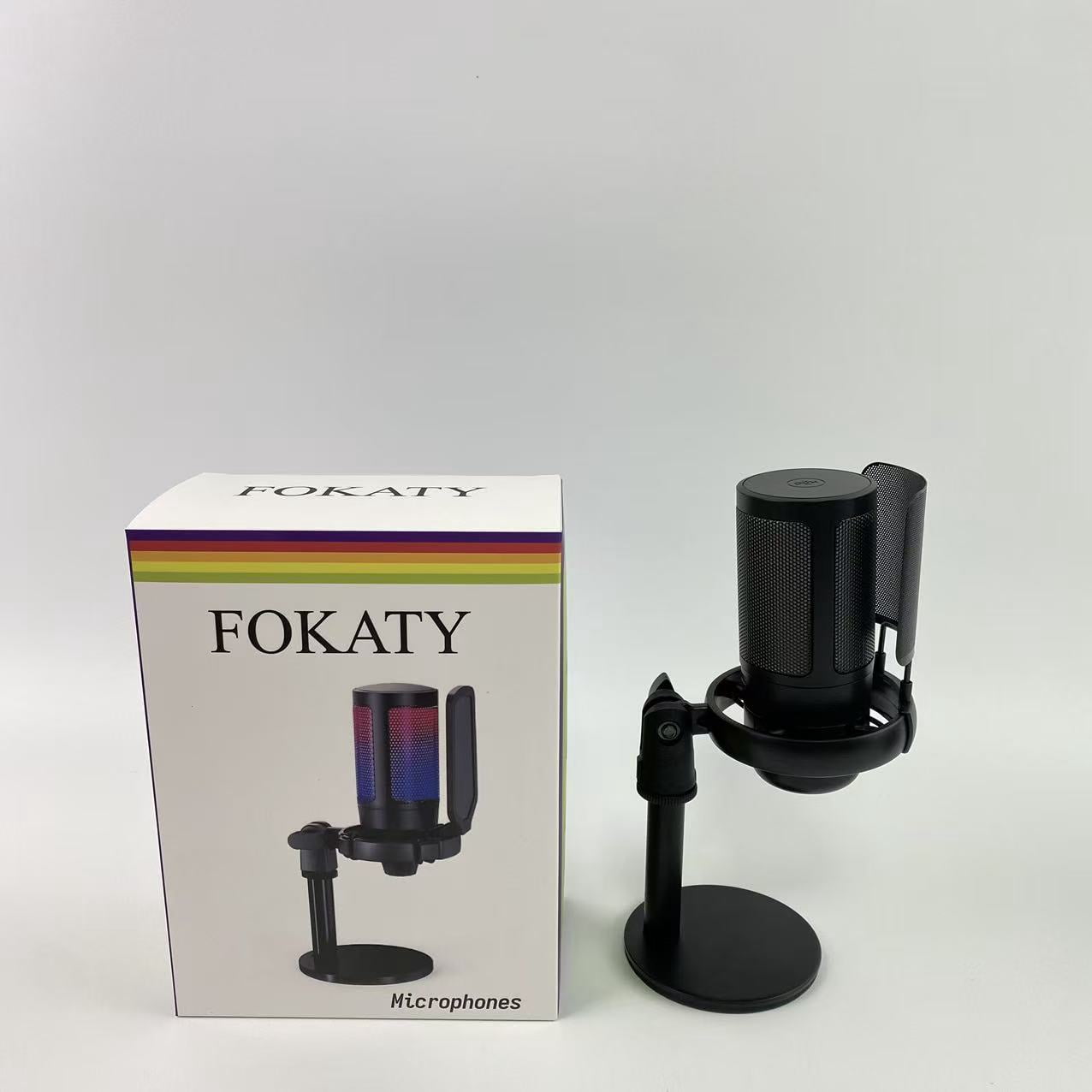 FOKATY Microphones,XLR/USB Dynamic Microphone for Podcast Recording, PC Computer Gaming Streaming Mic with RGB Light, Mute Button