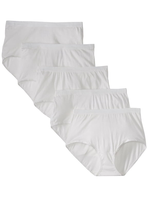 FOL Women's Plus Size Fit For Me 5Pack Cotton Brief Panties, White, 9