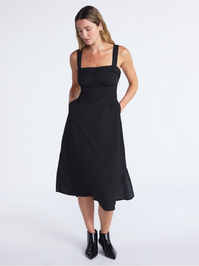 knee length dresses for ladies Donna Karan Women's Square Neck Belted A-Line Dress - Nightfall main image 0
