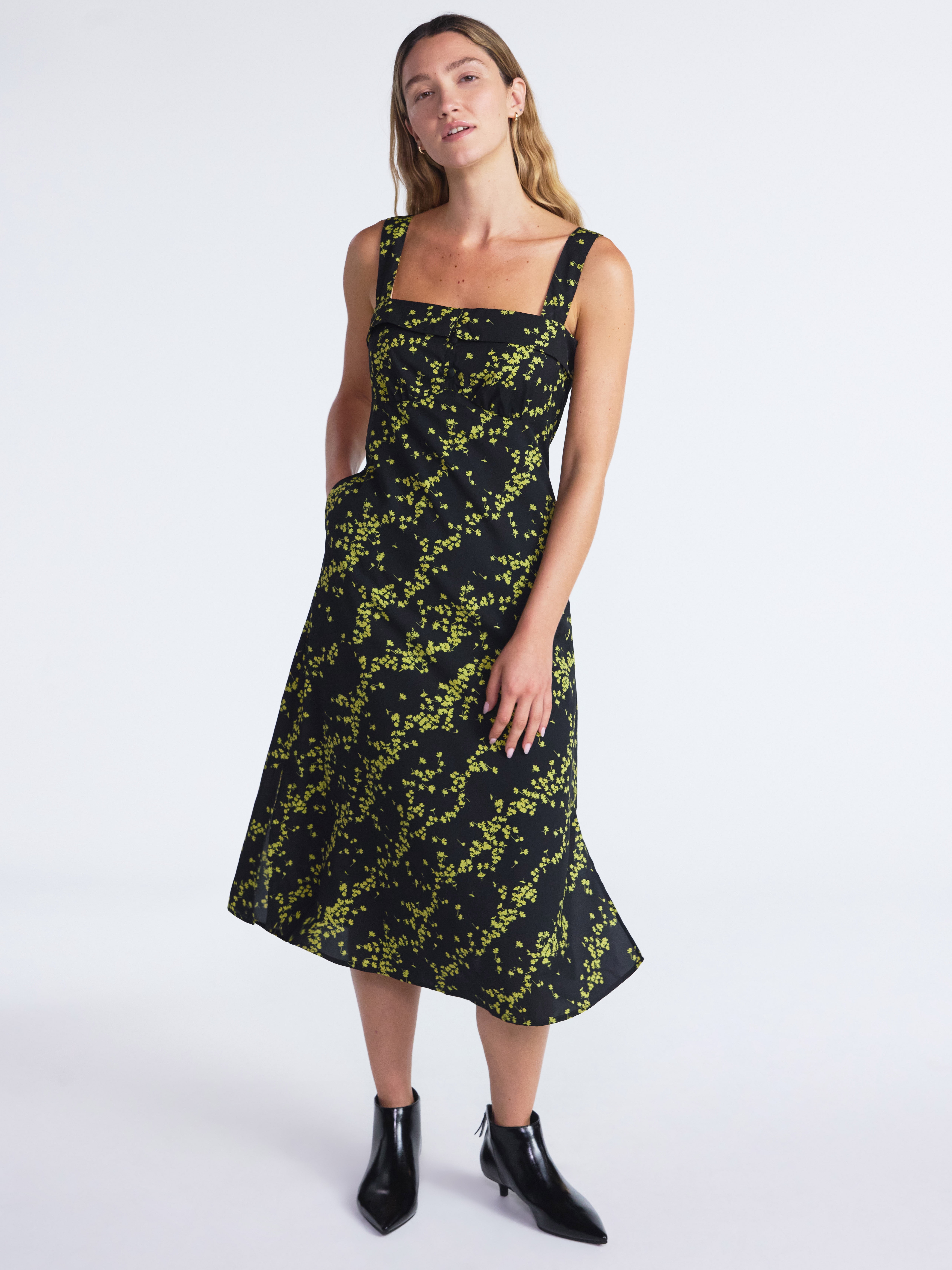Scoop Women’s and Women’s Plus Foldover Square Neck Midi Dress, Sizes XS-4X