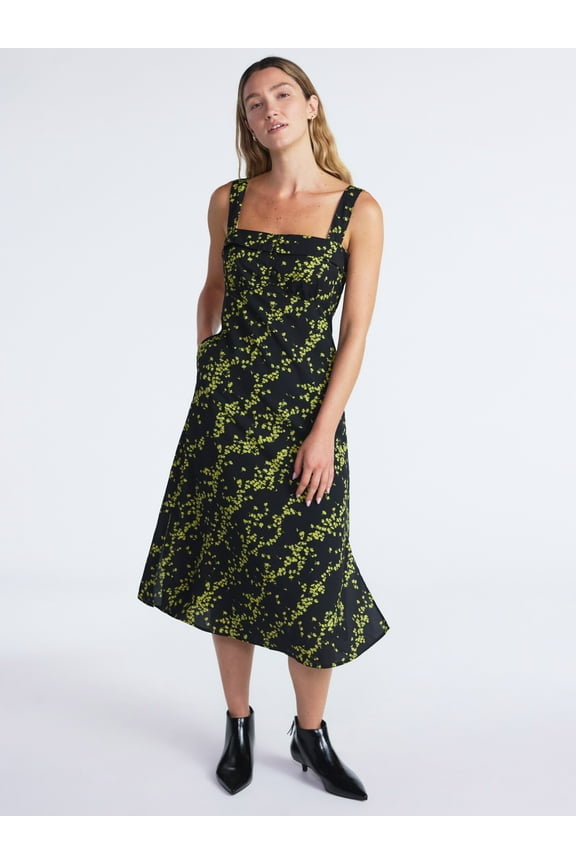 Women’s and Women’s Plus Foldover Square Neck Midi Dress, Sizes XS-4X