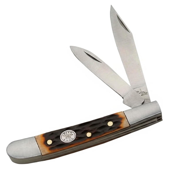 SZCO 2.75" Jig Bone Peanut Folding Knife, Dual Stainless Steel Blades with Brass Pins, Classic Pocket Worn Trapper Design for Everyday Carry and Collecting