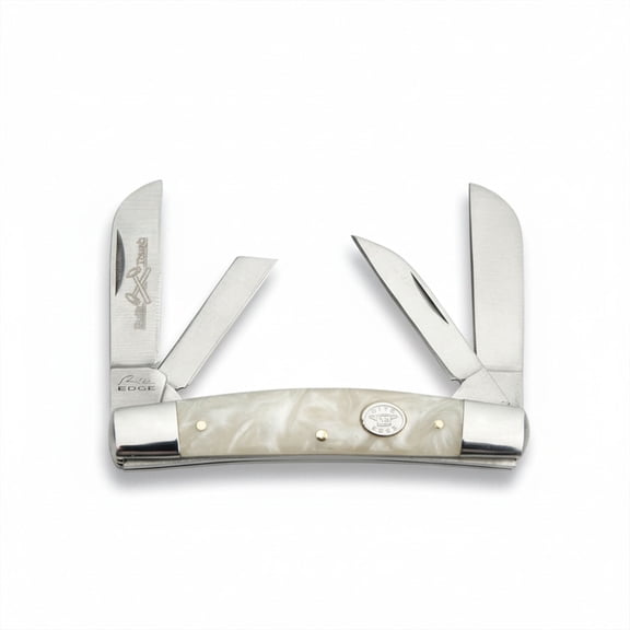 Rite Edge 3.5 Inch White Pearl Congress Pocket Knife, 4 Stainless Steel Blades, Classic Folding Knife with Decorative Pearl Style Handle