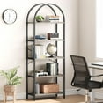thumbnail image 1 of FOLDLIFE 5-Tier Arched Bookcase with Metal Frame,X-Shape Arched Bookshelf, Modern Freestanding Display Shelving Storage Rack,Tall Industrial Open Standing Bookshelf,Grey, 1 of 6