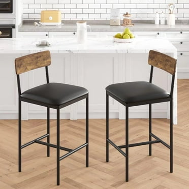 FOLDLIFE Bar Stools Set of 2,Kitchen Bar Stools with Footrest,Upholstered Counter Height Barstools,Bar Chairs with Back for Kitchen Island, Counter Bar,Easy Assembly,Retro Brown
