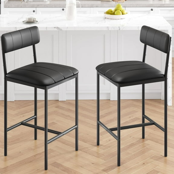 FOLDLIFE Bar Stools Set of 2, Upholstered Counter Height Bar Stools with Backrest and Footrest, Kitchen Barstools for Island, Counter Bar, Easy Assembly, Black