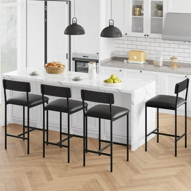 FOLDLIFE Bar Stools Set of 4,Upholstered Counter Height Bar Stools with Backrest and Footrest,Kitchen Barstools for Island,Counter Bar, Easy Assembly,Black