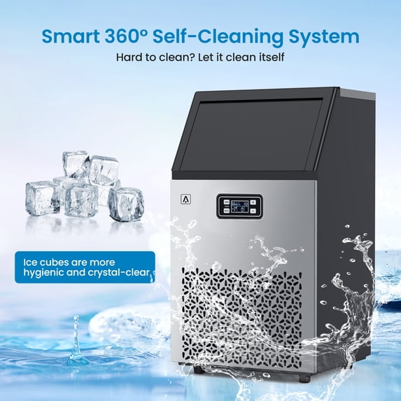 FOLDLIFE Commercial Ice Maker Machine, Under Counter Ice Maker, 150LBS/24H with 33LBS Ice Storage Bin, Stainless Steel Freestanding Ice Machine with Ice Scoop, Self-Cleaning, for Business and Home Use
