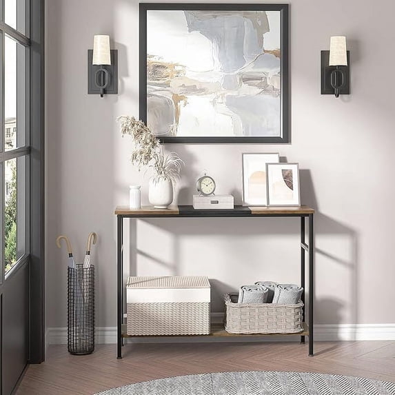 FOLDLIFE Console Table, Wooden Sofa Side Table Entryway Table , Storage Shelves for Living Room, Black & Brown