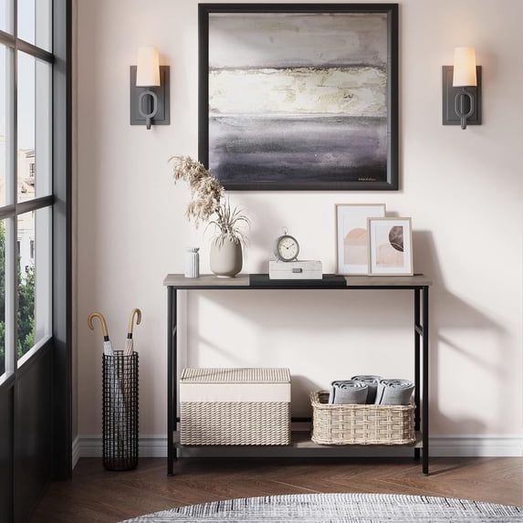 FOLDLIFE Console Table, Wooden Sofa Side Table Entryway Table , Storage Shelves for Living Room, Black & Gray