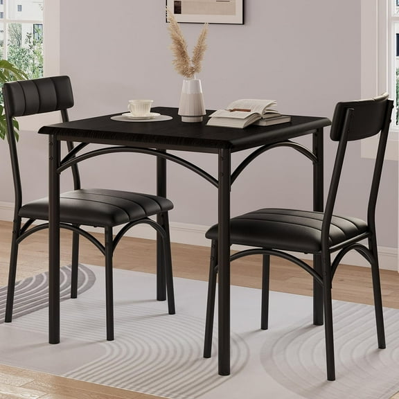 FOLDLIFE Dining Table Set for 2, Kitchen Table with 2 Upholstered Chairs, 3 Piece Square Dining Room Table Set for Small Space, Apartment, Home, Kitchen, Black