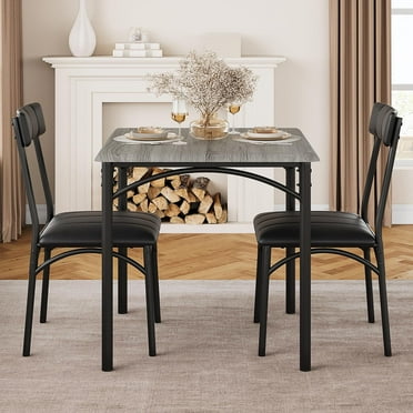 FOLDLIFE Dining Table Set for 2, Kitchen Table with 2 Upholstered Chairs, 3 Piece Square Dining Room Table Set for Small Space, Apartment, Home, Kitchen, Grey