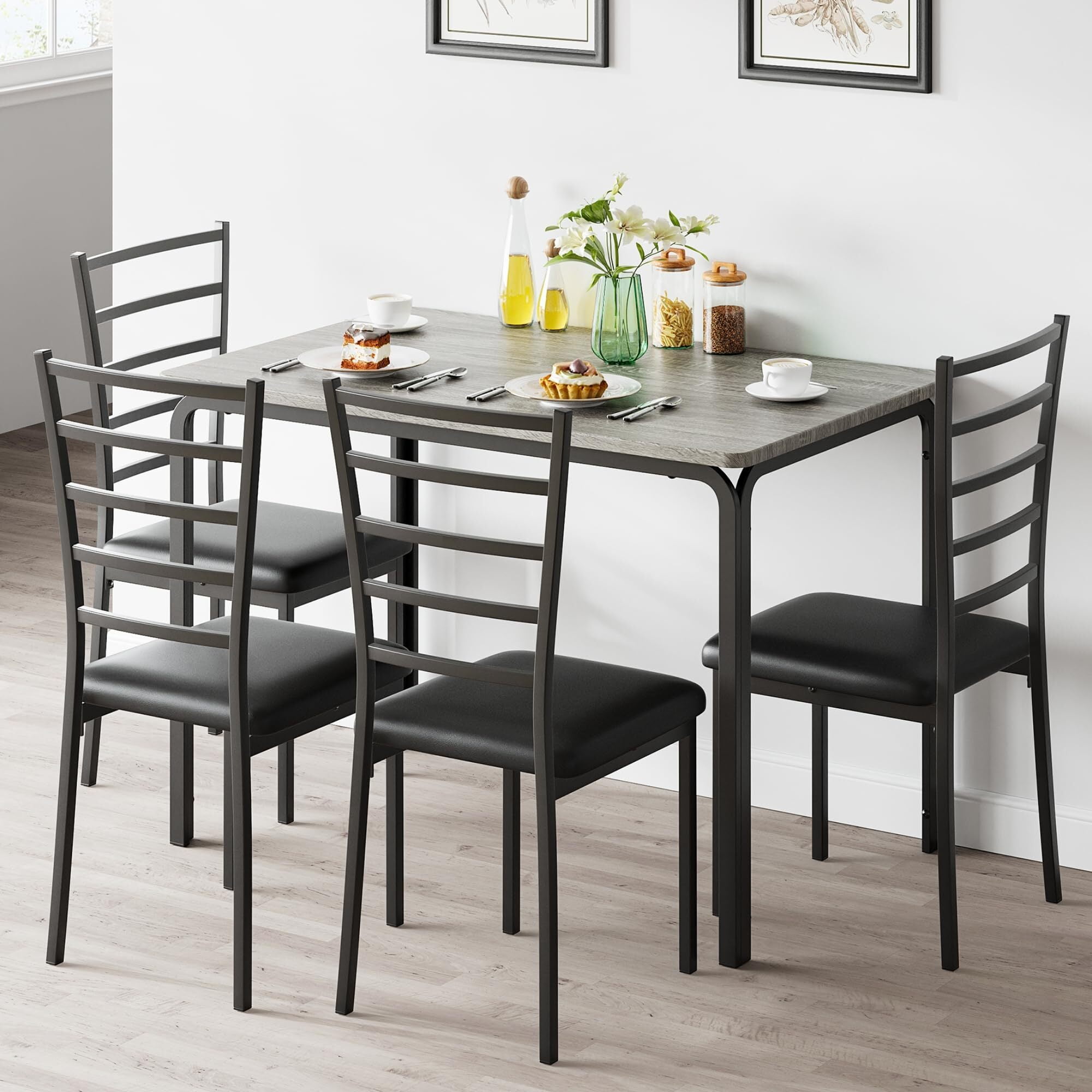 FOLDLIFE Dining Table Set for 4, 5 Piece Dining Table Set,Wood Modern ...