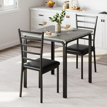 FOLDLIFE Dining Table Set for 2, 3 Piece Dining Table Set with Metal Frame,Kitchen Table and 2 Pu Cushion Chairs for Small Spaces, Home, Grey