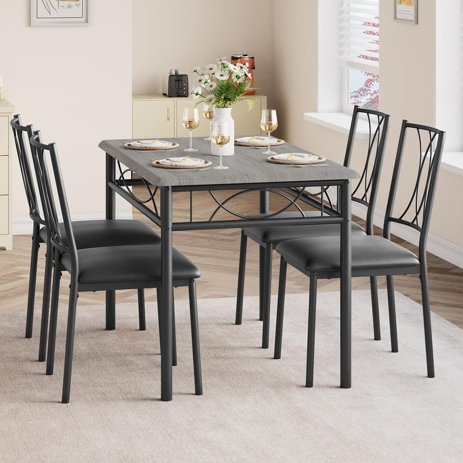 FOLDLIFE Dining Table Set for 4, 5-Piece Dining Table Set,Kitchen ...
