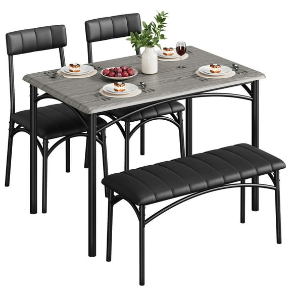 FOLDLIFE Dining Table Set for 4, Kitchen Table with Upholstered Bench and 2 Chairs, Kitchen Table and Chairs Set, Grey