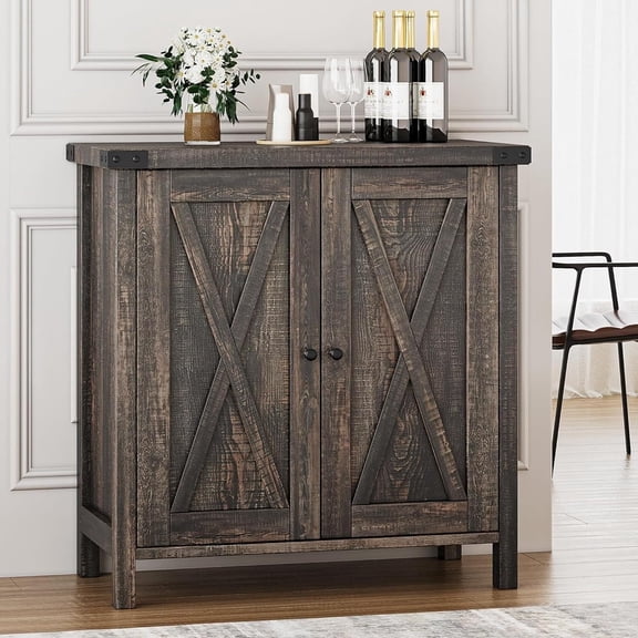 FOLDLIFE Farmhouse Storage Cabinets with Doors and Shelves,Buffet Cabinet with Storage,Sideboard Cabinet,Console Cabinet,Dark Oak