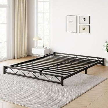 FOLDLIFE Full Size Low Platform Bed Frame, Metal Frame with Wavy Pattern and Slat Support, No Box Spring Required, Easy Assembly