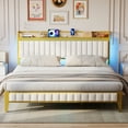 thumbnail image 1 of FOLDLIFE King Bed Frame with Charging Station, LED Bed Frame with Storage Headboard, Upholstered Platform Bed Frame, No Box Spring Needed, Easy Assembly, White＆Gold, 1 of 10