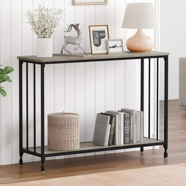 FOLDLIFE Narrow Console Table with Storage Shelf, Industrial Entryway Table Hallway Table with Storage Shelves, Sofa Table for Living Room, Foyer, Grey