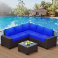 thumbnail image 1 of FOLDLIFE Outdoor Patio Furniture Sets,Rattan Furniture Set with Glass Table,Wicker Sectional Sofa Conversation Couch,for Lawn, Garden, Backyard, Blue, 1 of 7