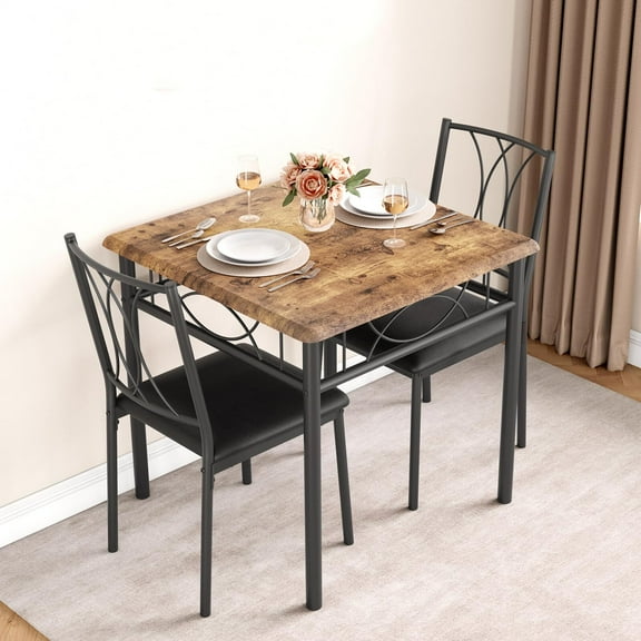 FOLDLIFE Small Dining Table Set for 2, Table and Chairs Set of 2,Square Dining Table with 2 Chairs,Cushioned Seat,Brown