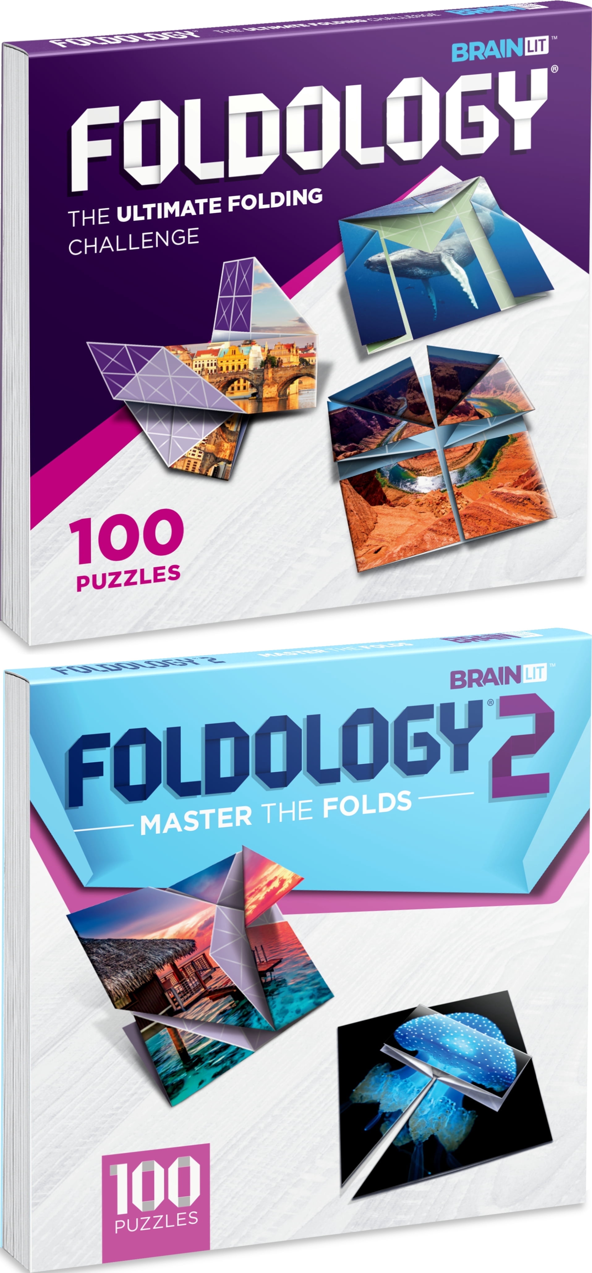FOLDOLOGY 1&2 Combo Pack - Origami Puzzle Game. Brain Teasers for Tweens, Teens & Adults. 200 Challenges, for Ages 10+